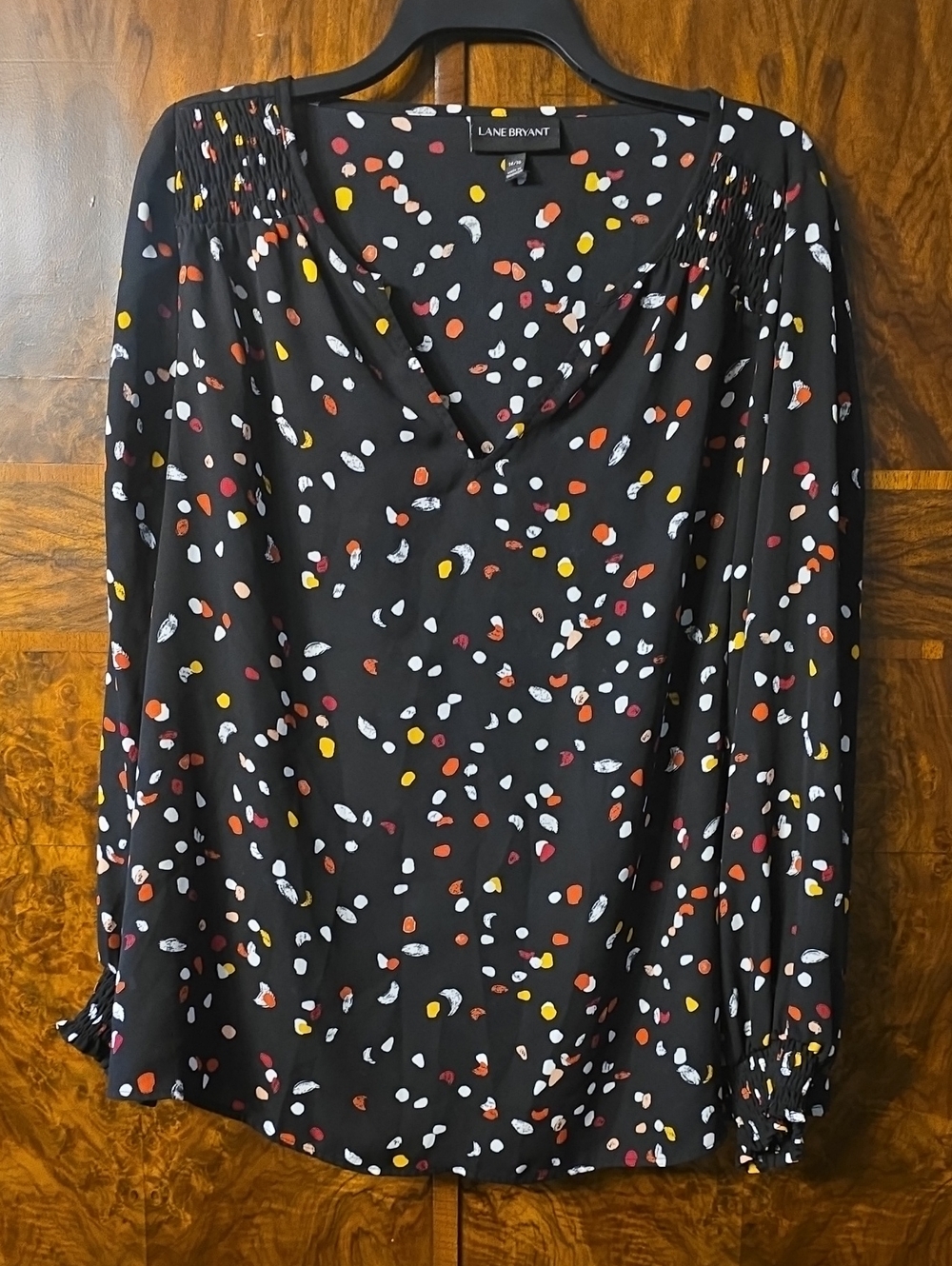 Lane Bryant Black Multi-Color Printed V-Neck Blouse